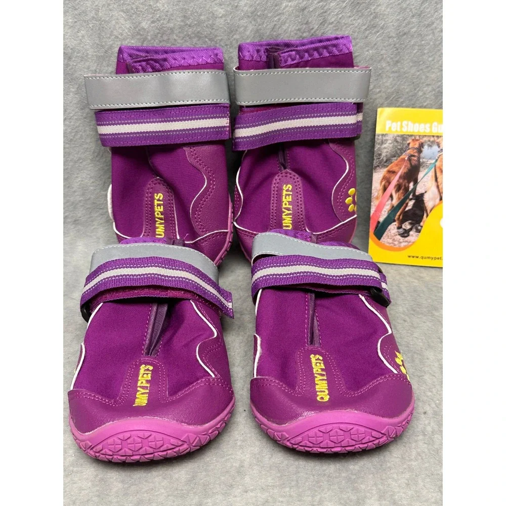 QUMY Dog Boots Purple Reflective Adjustable Straps Size 7 Paw Protection